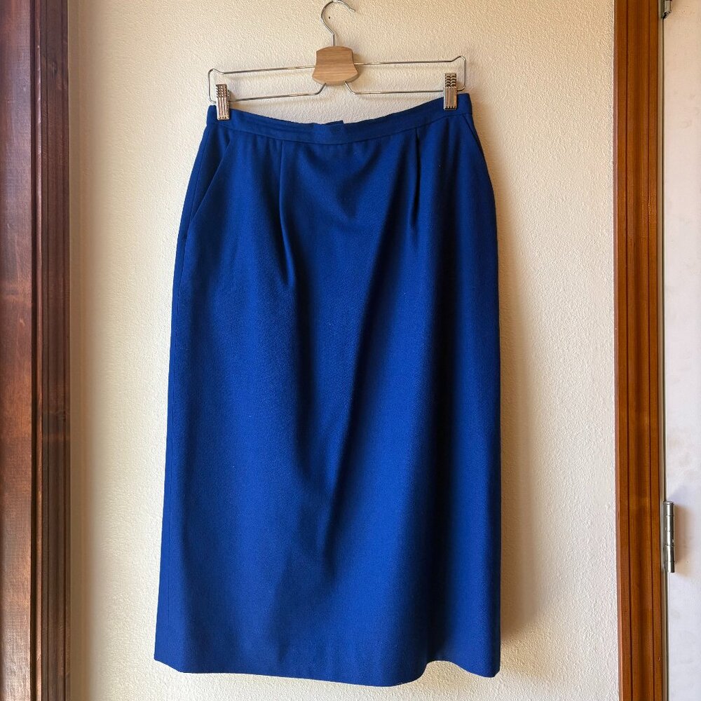 VTG Pendleton 100% Wool Skirt Straight Royal Blue Pockets 10 Biz Professional